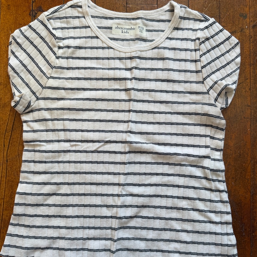 Abercrombie Kids White and Black Striped Tee